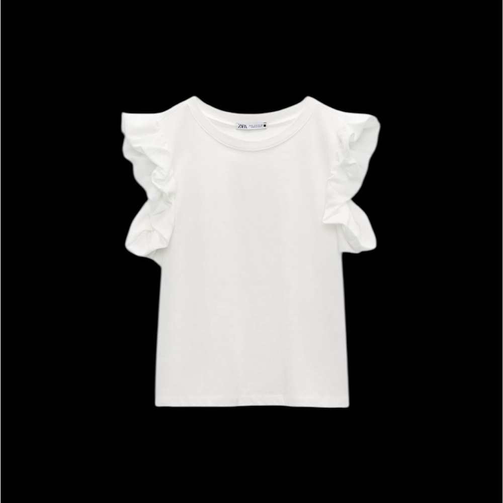 Zara White Short Sleeve Ruffle Top (NWT) (Size: Small)